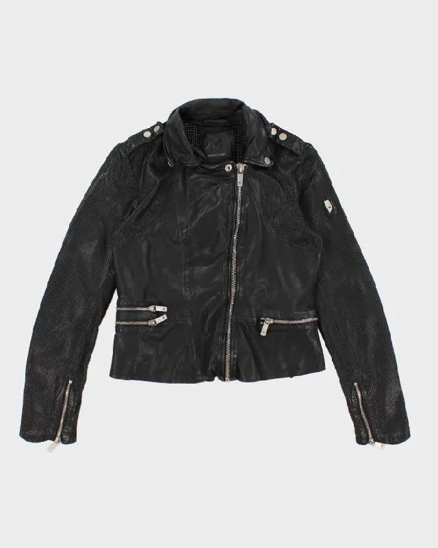 Women's Black Mesh Leather Mauritius Biker Jacket - S Mesh Jacket Canvas Jacket Denim Jacket