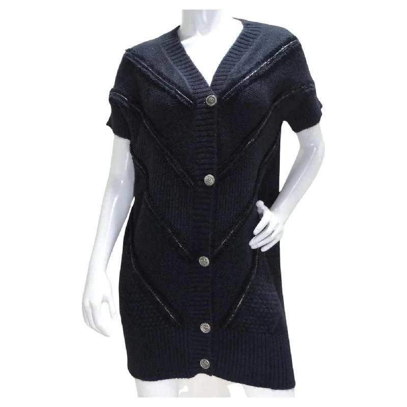 Chanel 2008 Black Wool Blend Sweater Dress Fleece Sweater Nylon Polyester