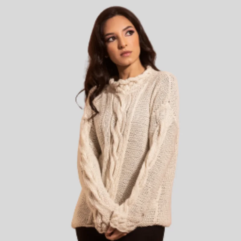 Dora Cable Knit and Ruffle Sweater Elegant Classic Vintage
