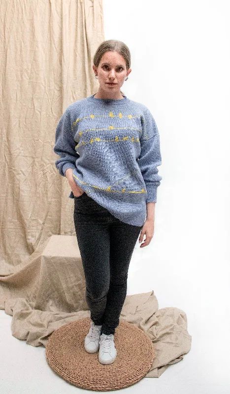 Pajaritos Alpaca Sweater - Light Blue and Yellow Ribbed Striped Patterned