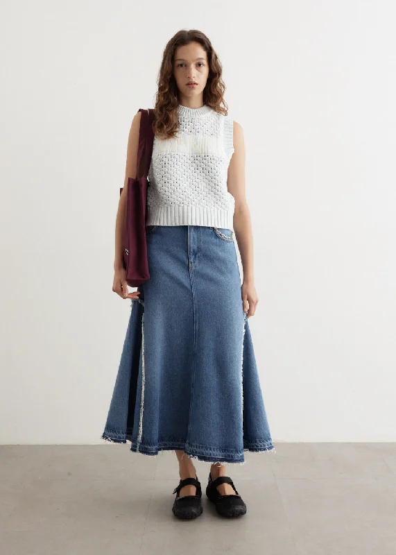 Heavy Denim Midi Skirt ribbed skirt waist