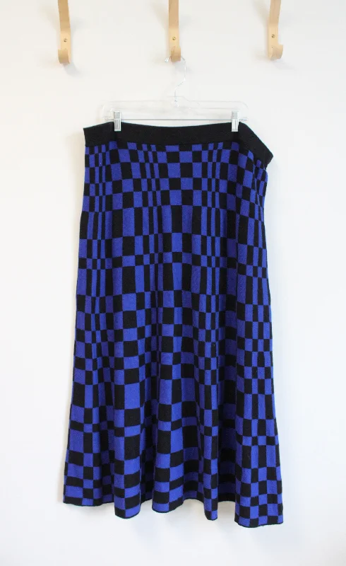 Future Collective Kahlana Barfield Brown Blue & Black Checkered Knit Skirt | 1X denim skirt classic