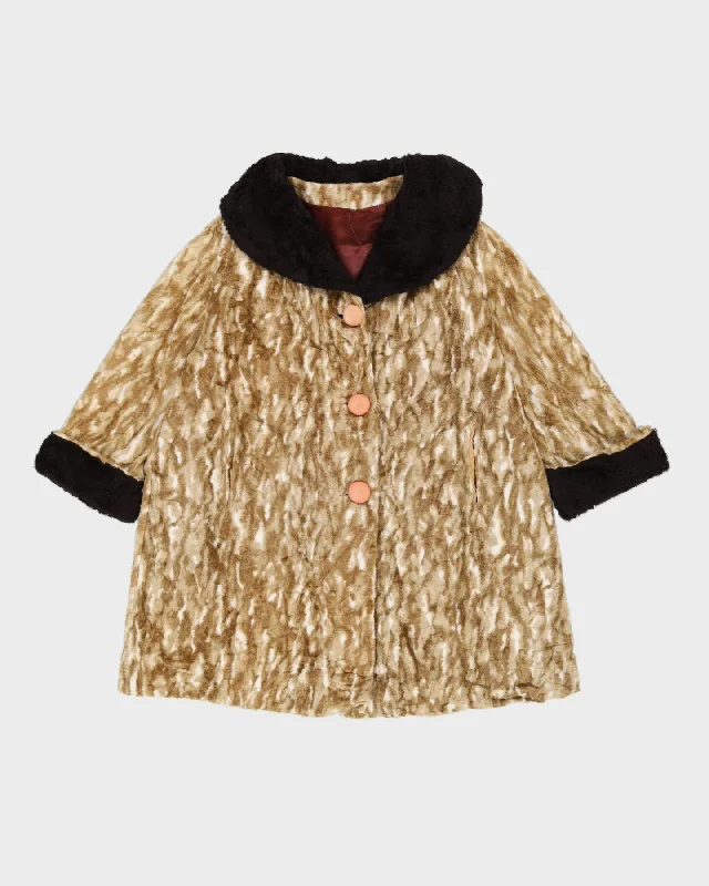 Vintage 1970s Beige A-Line Faux Fur Jacket - L Zippered Jacket Buttoned Jacket Snapped Jacket