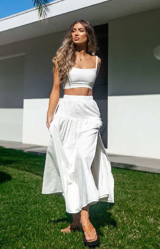 Cosmos Maxi Skirt White spandex blend skirt