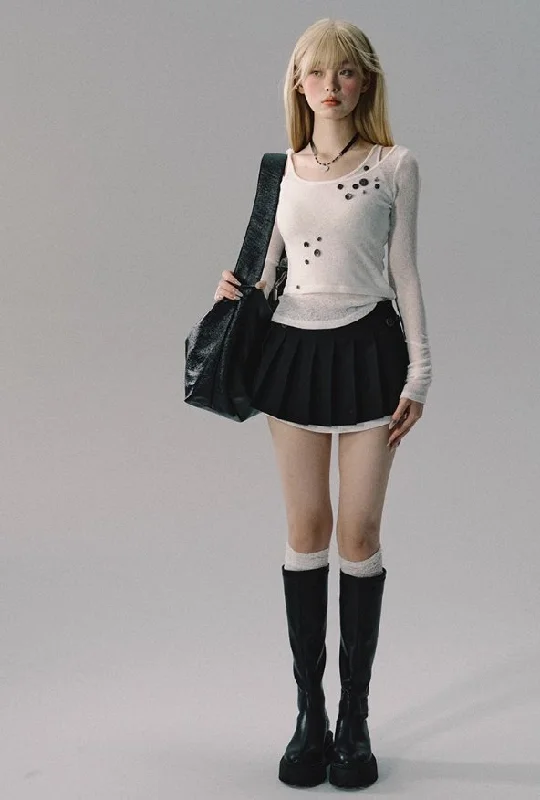 Button Pleated Tennis Skirt cashmere skirt soft