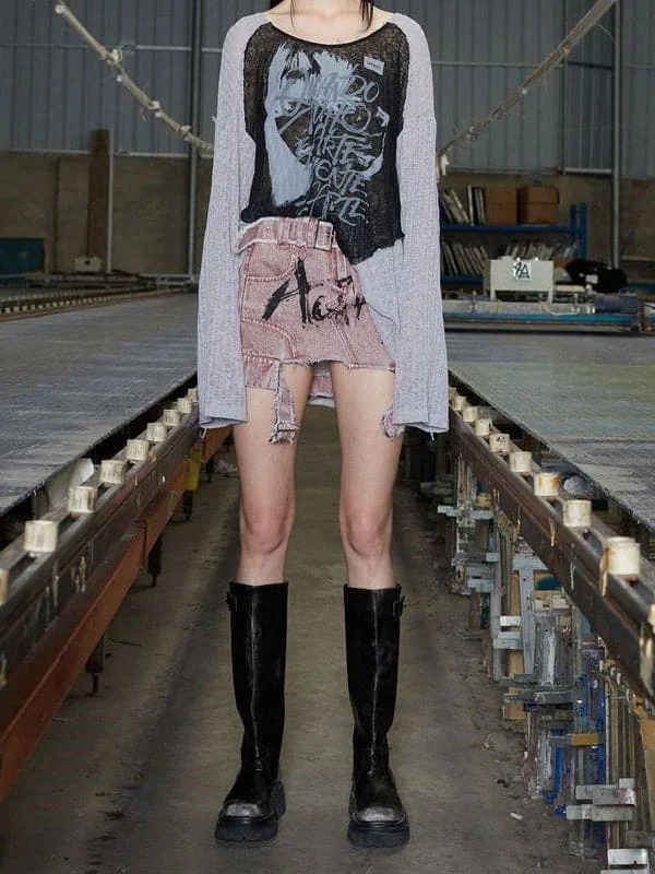 Damaged Street Painted Mini Skirt leather skirt bold