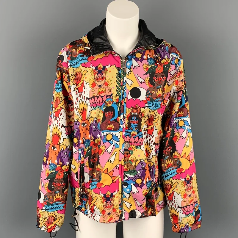 BALLY x RICARDO CAVAOLO Size 2 Multi-Color Polyester Jacket One-Shoulder Jacket Off-the-Shoulder Jacket Asymmetrical Jacket