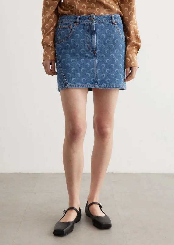 Moon Laser Denim Mini Skirt wool skirt thick