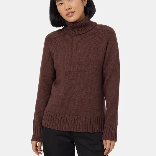 Highline Wool Turtleneck Sweater In Deep Mahogany Heather Boat Neck Shawl Collar Notched Collar