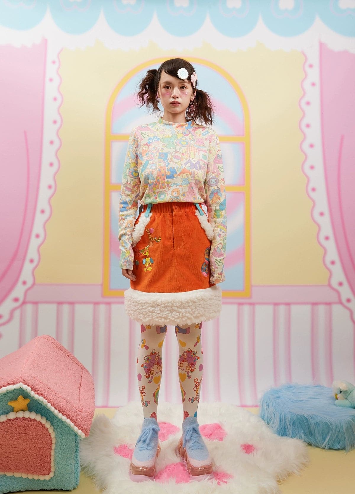 Cute Corduroy Plush Patchwork Thick Short Skirt linen skirt light