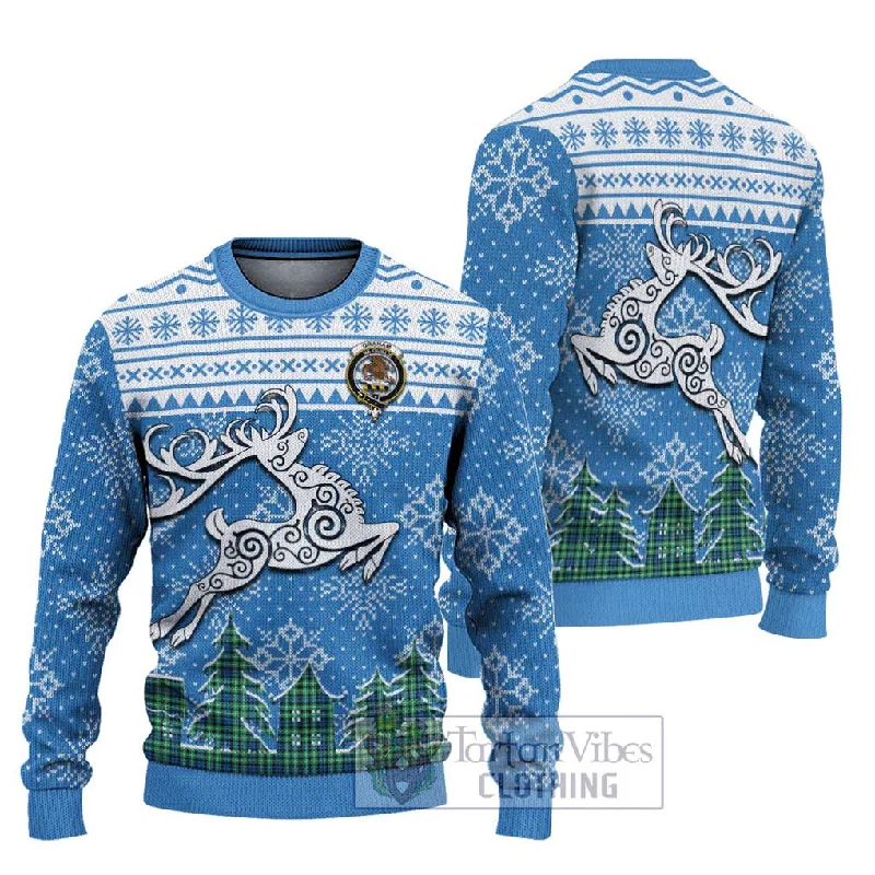 Graham Clan Christmas Ugly Sweater Celtic Reindeer Style Plaid Sweater Polka Dot Checkered