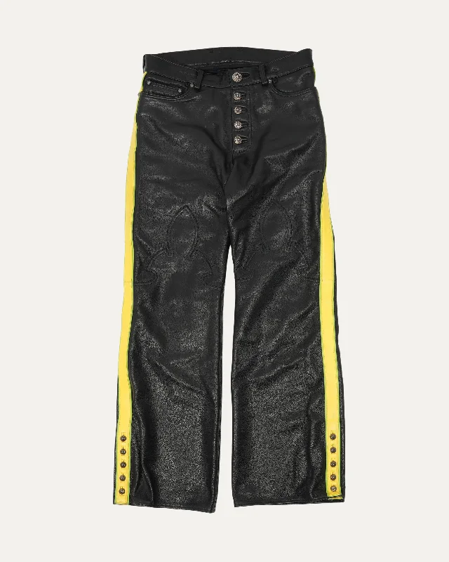 Side Stripe Leather Fleur Knee Pants Stylish Casual Pants