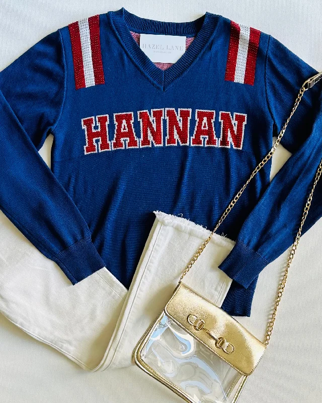 Hannan Hawks Sweater- Blue Terry Blend Velvet Blend Canvas Blend