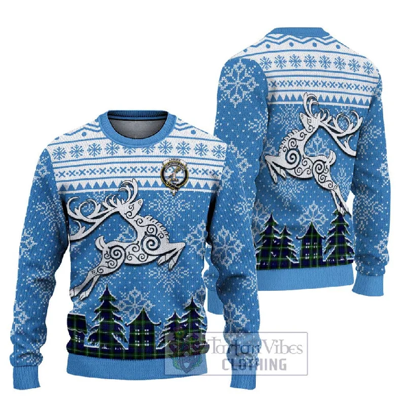 Lammie Clan Christmas Ugly Sweater Celtic Reindeer Style Spandex Rayon Corduroy