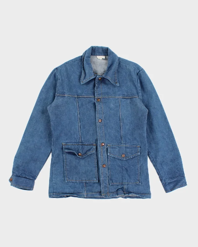 Vintage 70's Women's Longer Denim Jacket - S A-Line Jacket Boat Neck Shawl Collar