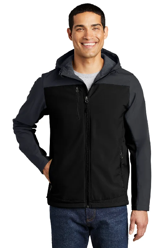 Port Authority Mens Core Wind & Water Resistant Full Zip Hooded Jacket - Black/Battleship Grey Print Jacket Jacquard Jacket Embroidered Jacket