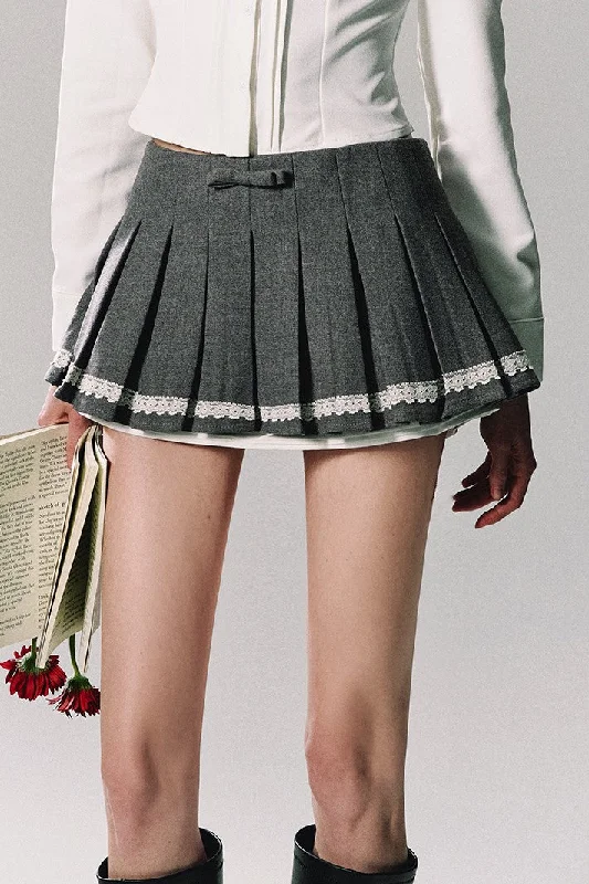 Lace Trim Pleated Mini Skirt linen skirt relaxed
