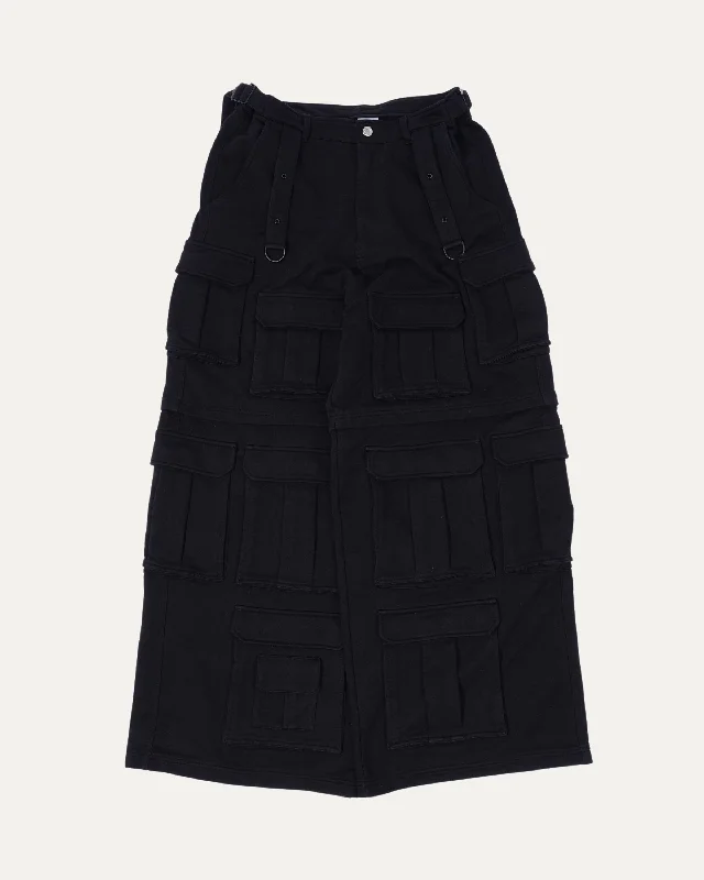 Multi-pocket Wide Leg Cargo Pants Chic Black Leggings