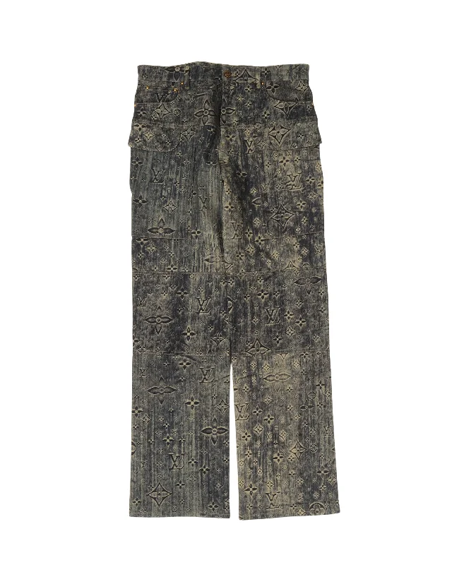 Monogram Tailored Denim Pants Trendy Tapered Pants