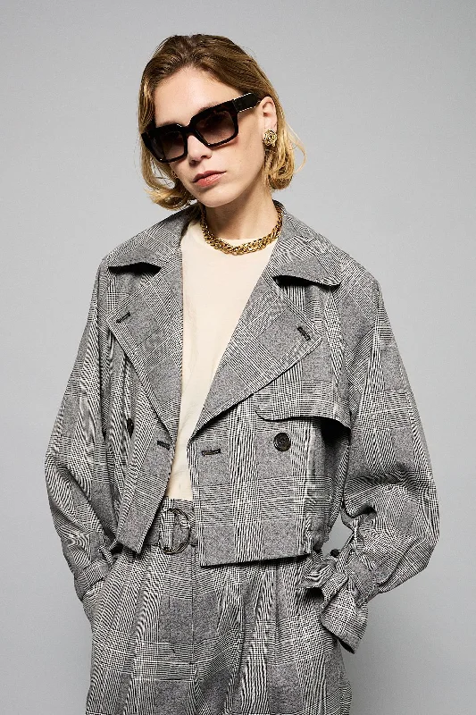 Marie Cropped Glen Plaid Jacket Cropped Glen Plaid Jacket Trench Coat Raincoat Waterproof Jacket