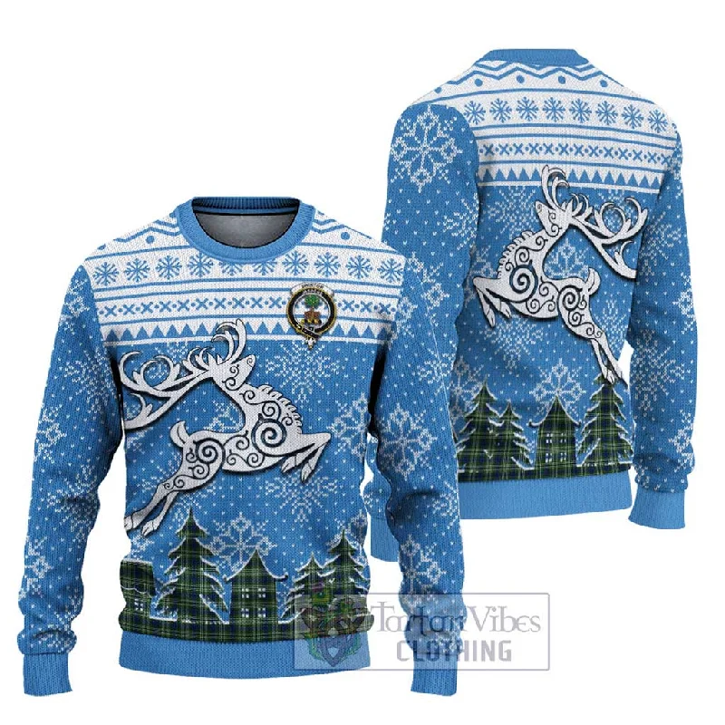 Swinton Clan Christmas Ugly Sweater Celtic Reindeer Style Sequined Glittery Shiny