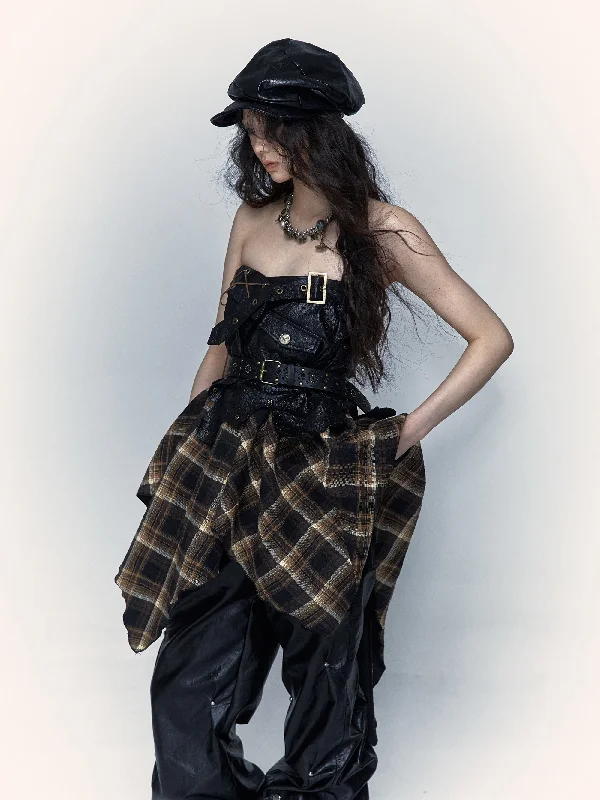 Rebel Tartan Asymmetrical Skirt corduroy skirt textured