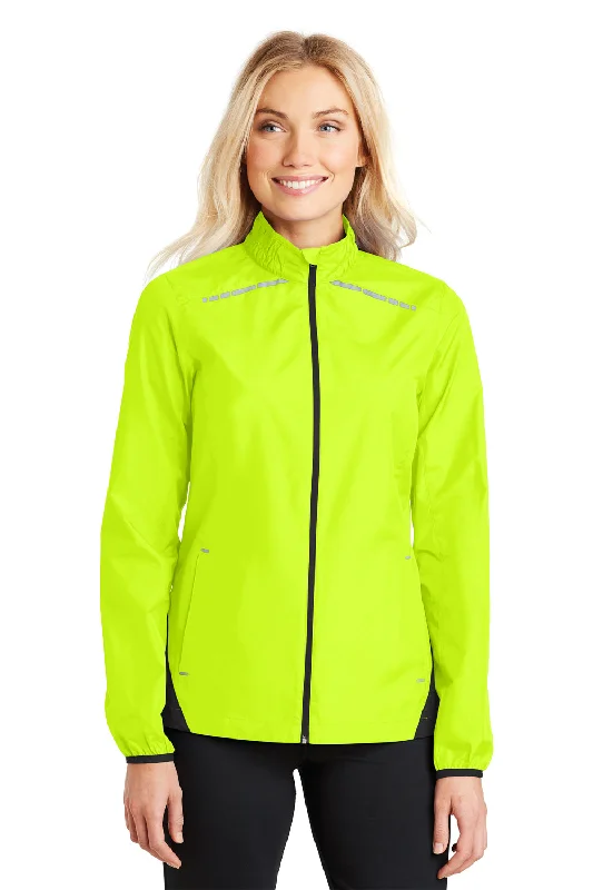 Port Authority Womens Zephyr Reflective Hit Wind & Water Resistant Full Zip Jacket - Safety Yellow/Deep Black - Closeout Fleece Fabric Down Fabric Feather Fabric