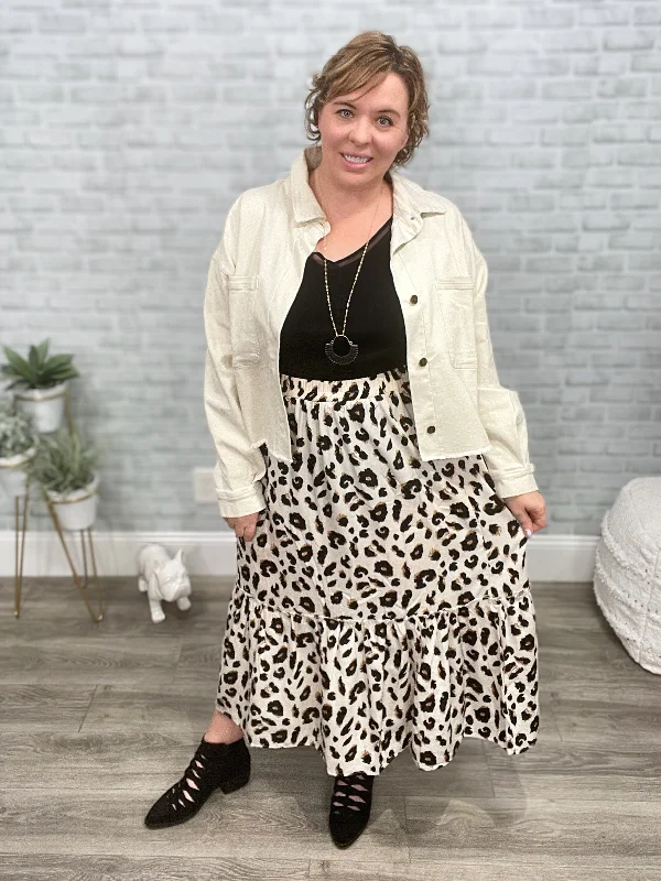 Once, Twice Animal Print Skirt button skirt front