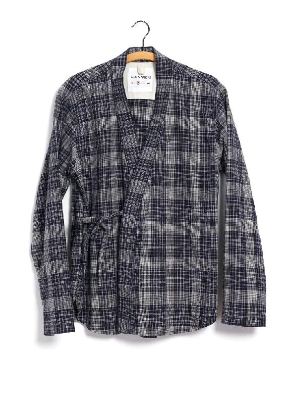 ROMAN 29-59-3 | Loose Cut Eastern Jacket | Navy Ecru Check Cotton Jacket Linen Jacket Terry Jacket
