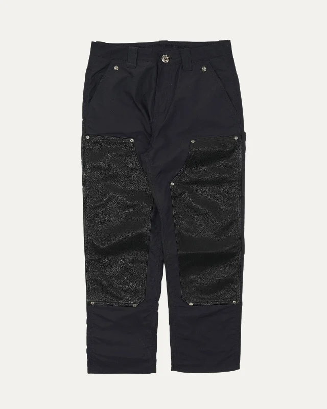 Nylon Leather Double Knee Pants Modern Stretch Trousers