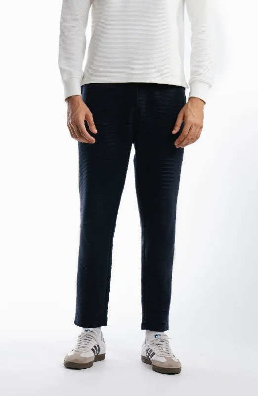 Ottoman Joggers Pants - Navy Blue Relaxed High-Waist Trousers