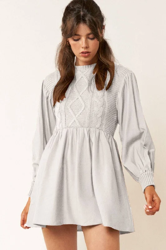 Long Sleeve Sweater Mini Dress Cotton Fabric Linen Fabric Terry Fabric