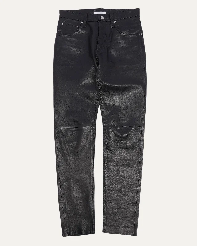 Leather Slim 5 Pocket Pants Comfy Cargo Trousers