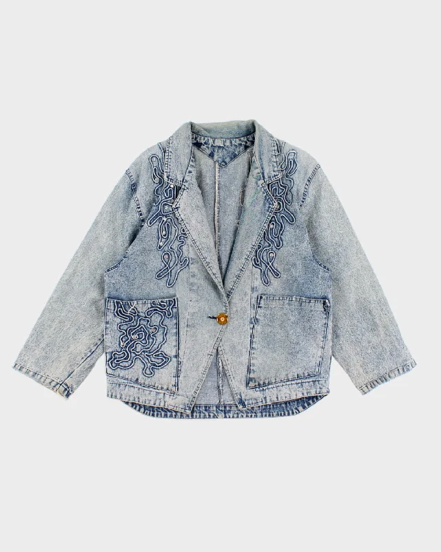 Vintage 70's Rhinestone Denim Suit Jacket - L Chenille Fabric Brocade Fabric Lace Fabric