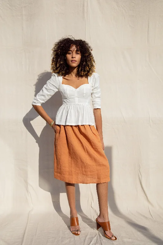 Beth Skirt / Terracotta Linen velvet skirt rich