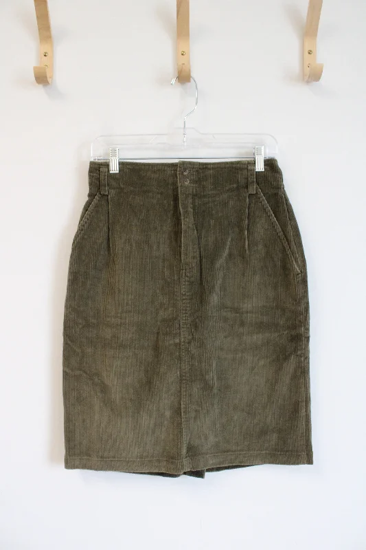 Liz Sport Olive Green Corduroy Skirt | 10 breathable skirt fabric