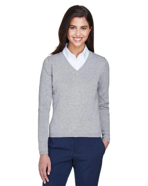 Devon & Jones Ladies' V-Neck Sweater D475W Faux Fur Fabric Real Fur Fabric Shearling Fabric