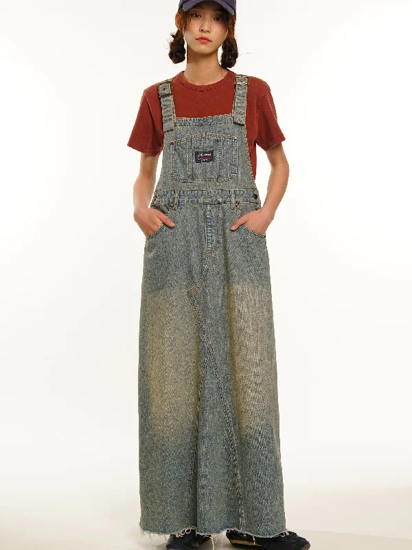 Vintage Denim Strap Skirt wool skirt breathable