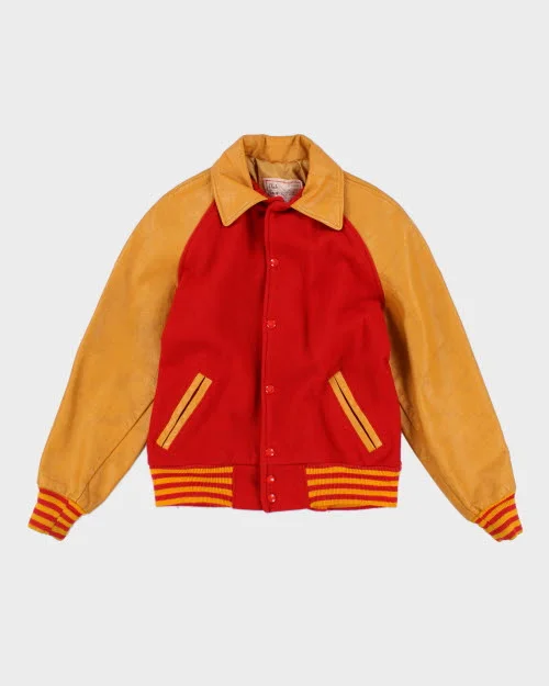 Vintage 70's Heavyweight Leather Varsity Jacket - M Wool Fabric Cashmere Fabric Tweed Fabric