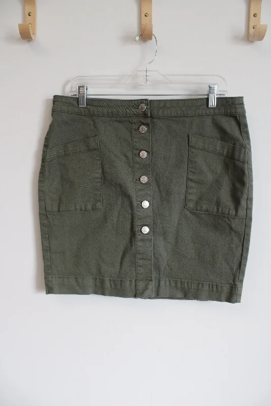 Roebuck & Co. Green Denim Button Down Mini Skirt | 12 velvet skirt sumptuous