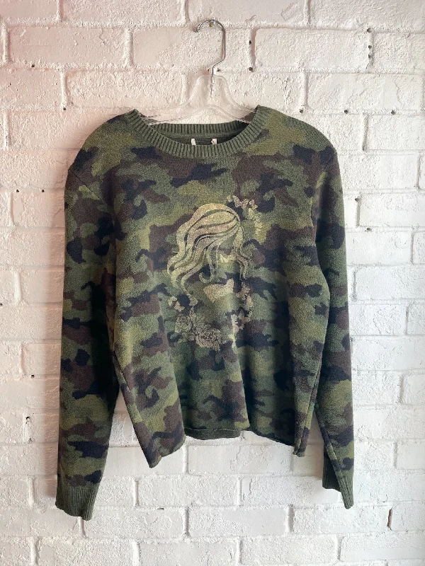 Green Camoflogue Upcycled Golden Mermaid Sweater - Large Tailored Straight A-Line