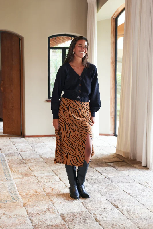 Avery Skirt in Zebra Spice velvet skirt luxury