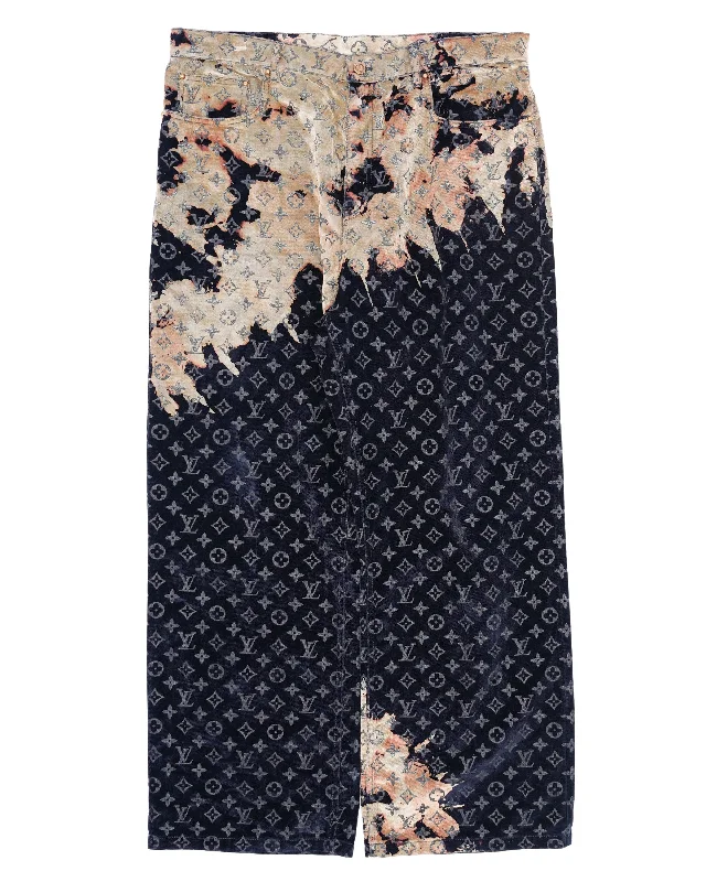 Bleach Effect Monogram Denim Pants Casual Skinny Fit Pants