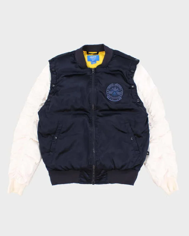 Women's Navy Adidas Satin Zip Up coach Jacket - M Collared Jacket Crew Neck Jacket Turtle Neck Jacket