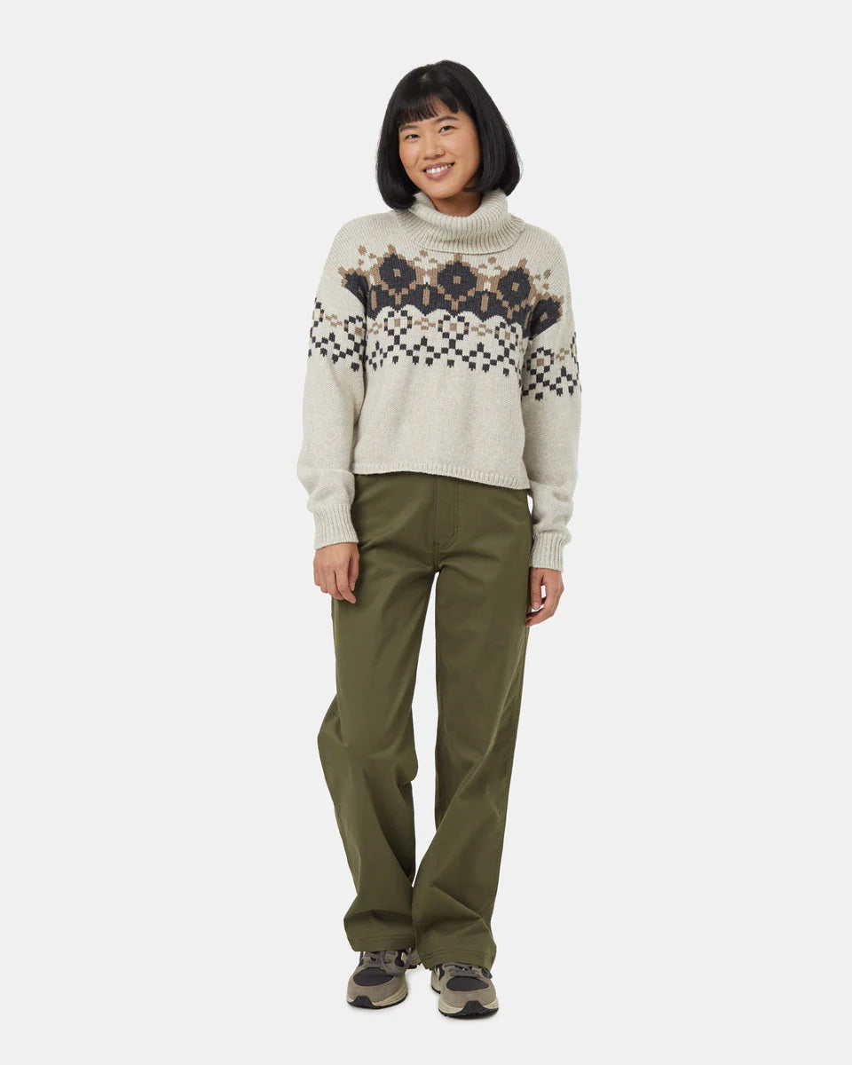 Highline Intarsia Turtleneck Sweater In Pale Oak/Dark Grey Fitted Loose Oversized
