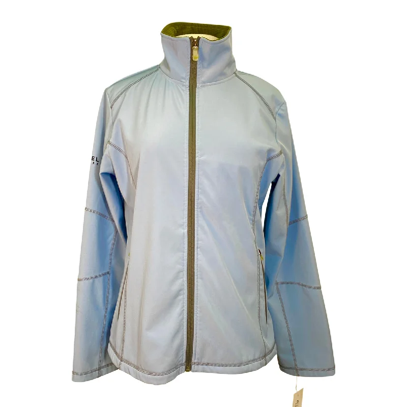 Kastel Fitted Full Zip Jacket in Light Blue - Women's Large A-Line Jacket Boat Neck Shawl Collar