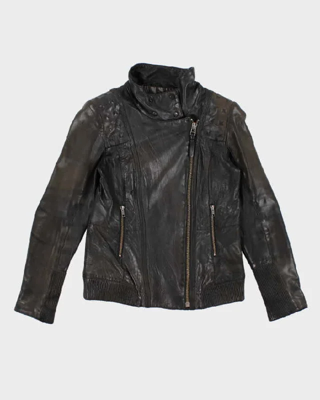 Womens Mackage Black Studded Leather Zip Up Moto Jacket - M Quilted Jacket Puffer Jacket Insulated Jacket