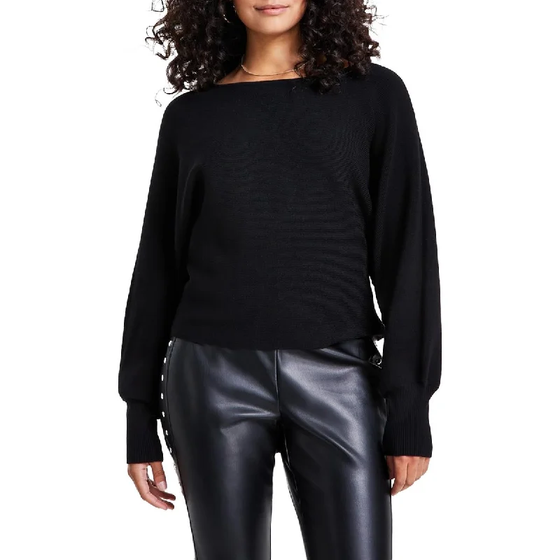 Bar III Womens Petites Ribbed Knit Crop Sweater Fleece Fabric Down Fabric Feather Fabric