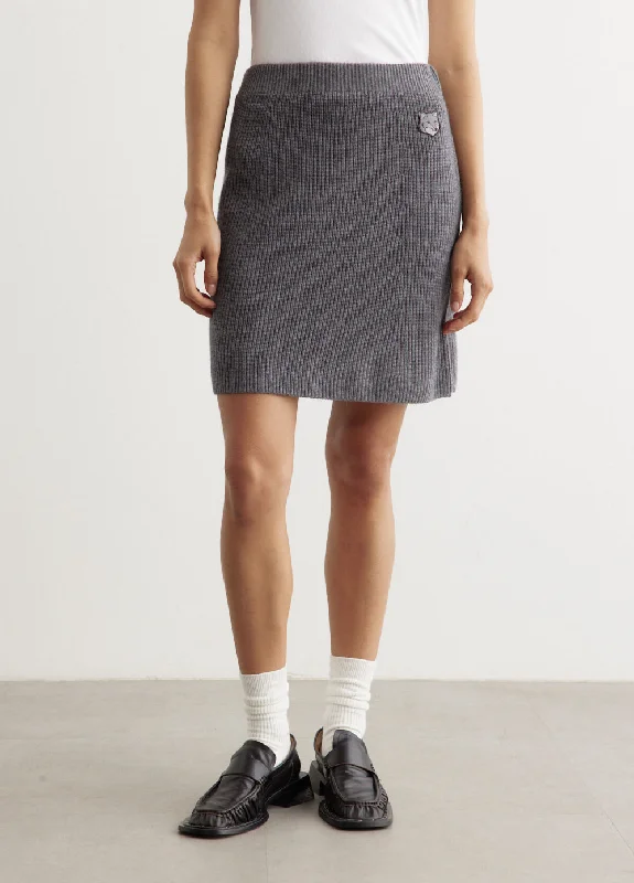 Bold Fox Head Patch Short Ribbed Skirt chiffon skirt airy