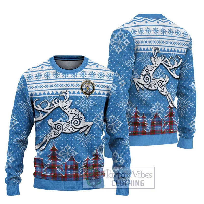 Preston Clan Christmas Ugly Sweater Celtic Reindeer Style Tailored Straight A-Line